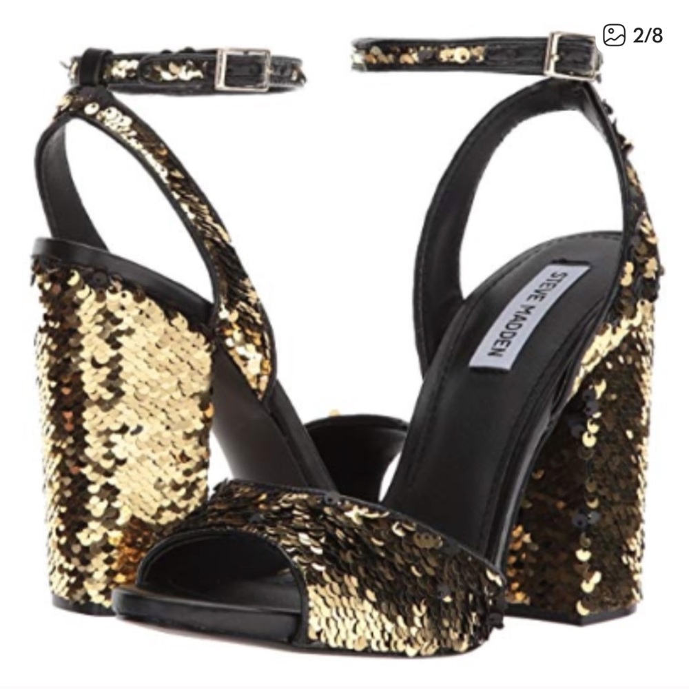 Steve Madden Black and Gold Sequin Heels